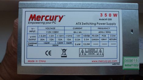 Mercury AP-2350 350W ATX PC tápegység 8 cm-es hűtőventilátorral