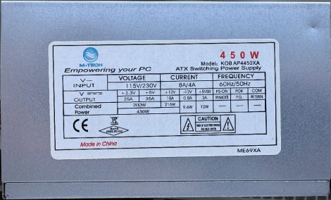 M-Tech KOB AP4450XA 450W ATX PC tápegység 12 cm-es hűtőventilátorral