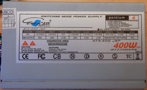 Eurocase ATX-400 JSP 400W ATX PC tápegység 12 cm-es hűtőventilátorral 2006