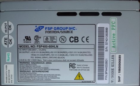 FSP FORTRON/SOURCE FSP400-60HLN 400W ATX PC tápegység 12 cm-es hűtőventilátorral
