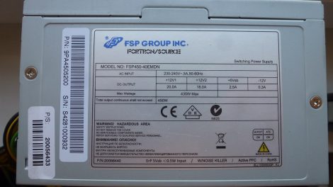 FSP FORTRON/SOURCE FSP450-40EMDN 450W ATX PC 14 tűs tápegység 12 cm-es hűtőventilátorral