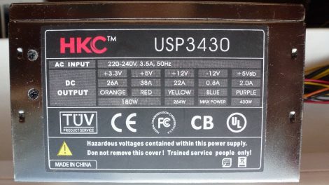 HKC USP3430 430W ATX tápegység 12 cm-es hűtőventilátorral