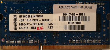 Kingston HP16D3LS1KFG/4G 4GB DDR3 sodimm 1600MHz (PC3-12800) laptop memoria modul PC3L 1.35 V - 1.5 V