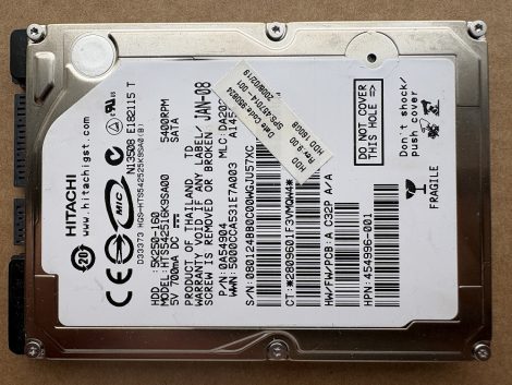 Hitachi HTS542516K9SA00 160GB 2,5" Sata notebook HDD merevlemez 100%/100% Travelstar 5K250 Hitachi HTS542516K9SA00 160GB 2,5" Sata notebook HDD merevlemez 100%/100% Travelstar 5K250