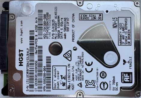 Hitachi HGST HTS545050A7E680 500GB 2,5'' Sata notebook HDD merevlemez - 100%/100% Travelstar Z5K500