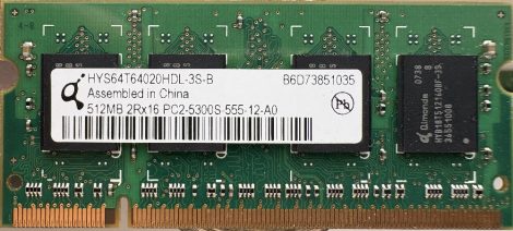 Qimonda 512MB DDR2 667MHz sodimm notebook RAM modul HYS64T64020HDL-3S-B PC2-5300S-555-12-A0