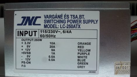 JNC Vargáné P3 vagy AMD ATX táp 250W LC-250ATX -5V