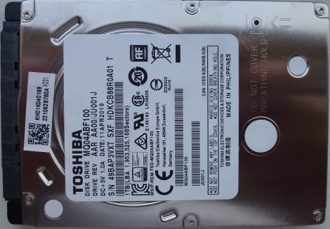 TOSHIBA MQ04ABF100 1TB 2,5" Sata notebook HDD merevlemez 100%/100% MQ-04ABF100