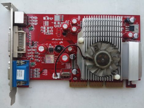 MANLI ATI Radeon 9550 128MB 64Bit AGP 8x VGA kártya - hűtőventilátor nem megy (szorul) VGA DVI S-Video csatlakozóval