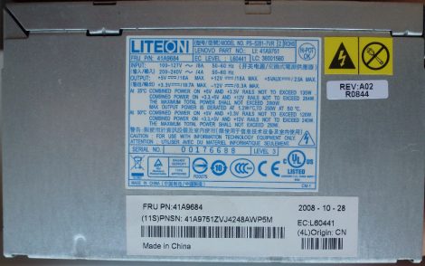 Lenovo LiteON PS-5281-7VR 250W ATX PC tápegység 8 cm-es hűtőventilátorral 41A9684