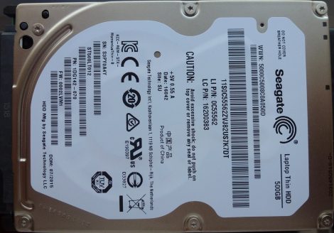 Seagate ST500LT012 500GB 2,5'' Sata notebook HDD merevlemez - 100%/100%