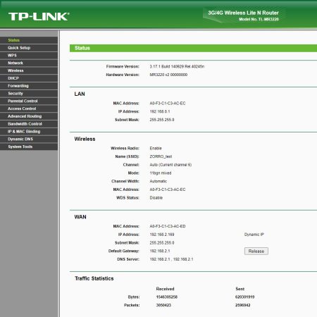 TP-Link TL-MR3220 Rev:2.1 3G/4G Vezeték nélküli N-es Router WPS