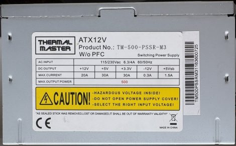 Thermal Master TM-500-PSSR-M3 500W ATX PC tápegység 8 cm-es hűtőventilátorral