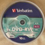   Verbatim DVD-RW újraírható DVD lemez 4,7GB 4x 10db. csőben