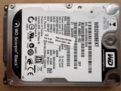 WDC WD3200BEKT-60V5T1 320GB 2,5" Sata notebook HDD merevlemez ???%/???% Scorpio Black